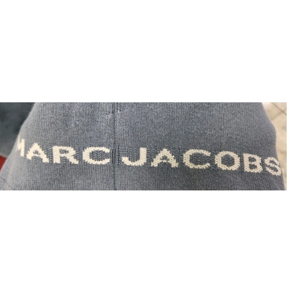 Marc Jacobs Womens Knit Polo Shirt Blue Grey Short Sleeve Logo Hem Size S - Picture 3 of 4